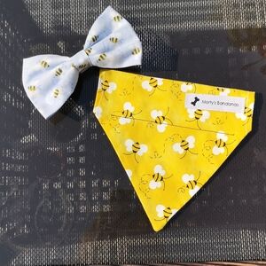 🌠 Host Pick 🌠 Bumble Bee Dog or Cat Collar Bandana and Bowtie set